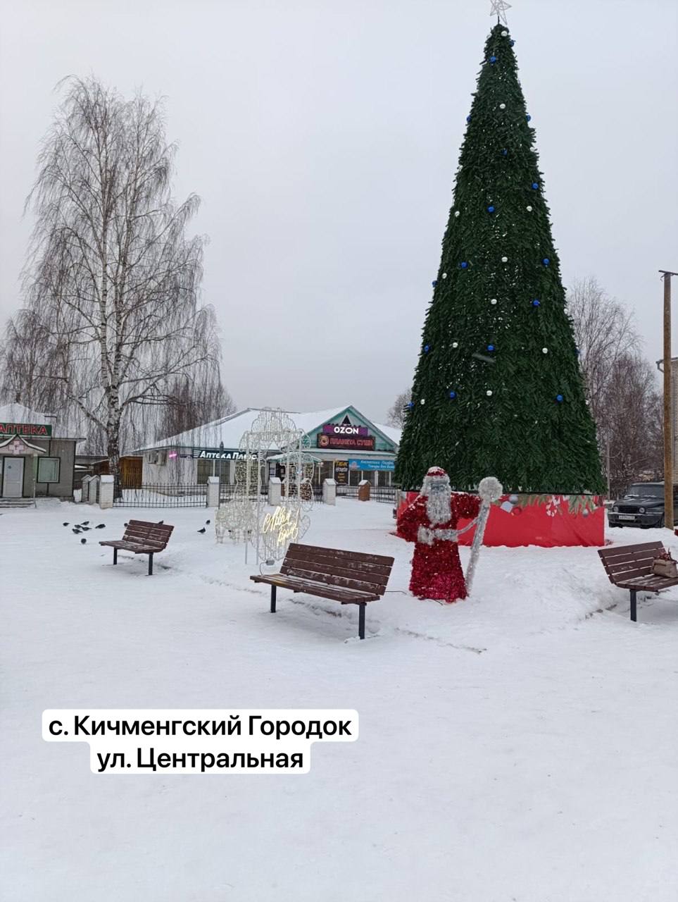 Установка новогодних ёлок в с. Кичменгский Городок, ул. Центральная и ул. Заречная, с. Сараево, с.Верхняя Ентала, п.Югский, с.Светица,с.Шонга, д.Еловино, с. Нижний Енангск, с.Кичменьга, с. Нижняя Ентала, с. Косково, д. Ананино..